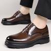 Autumn Winter Lace Platform Shoes for Men Solid Color Fashion Casual Dress Shoes Male High Quality Cow Leather Loafers Man