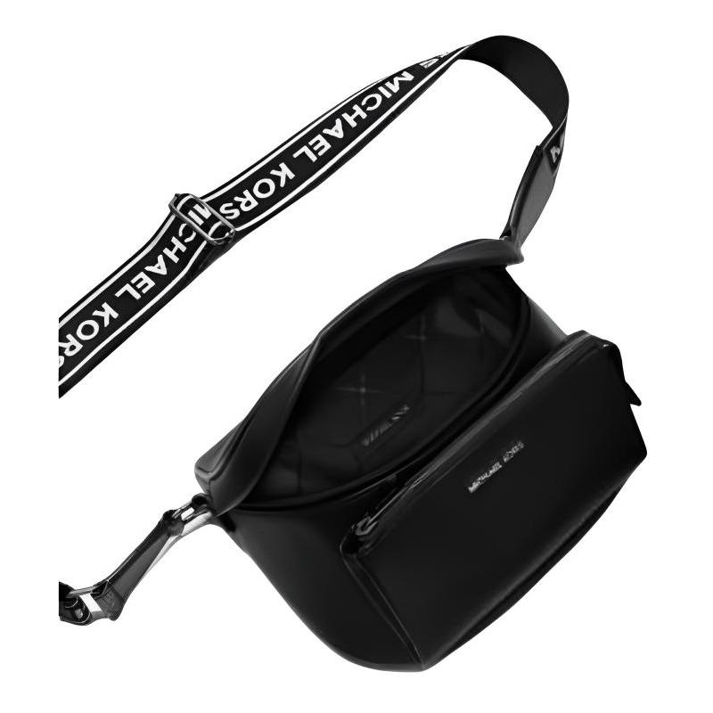 Michael Kors Slater Silver Letter Logo PU Shoulder Bag Medium Women's Black