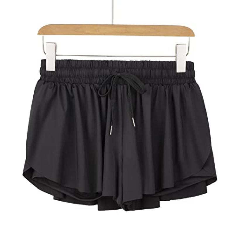 Women's Flowing Sports Shorts Gym Yoga Workout Running Tennis Skirt Comfortable Skirts with Pockets