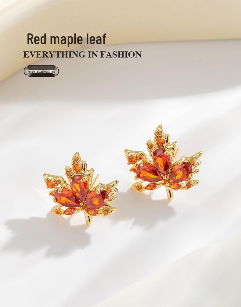 14k Vergoldete Koreanische Karamell Ahornblatt Ohrstecker