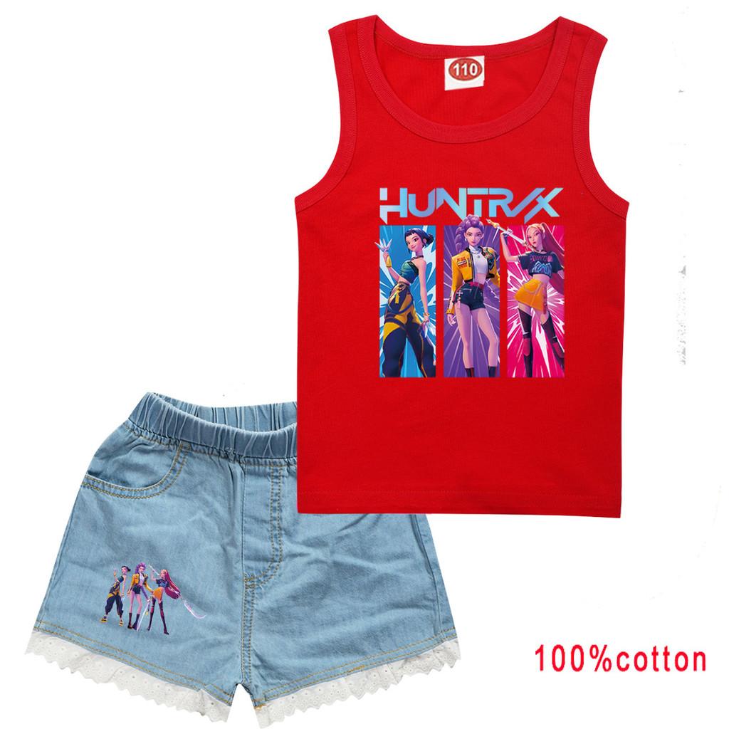 Kinder Mädchen Anime Cartoon Super Star Rumi Zoey Mira POP Sängerin Druck Lässiges Ärmelloses Tanktop Jeans Shorts Kleiderset
