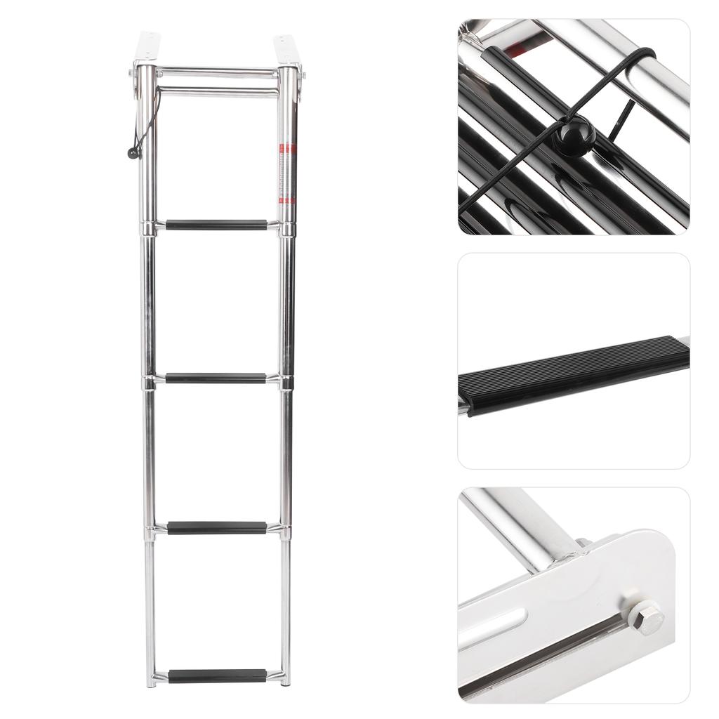 4‑Step Deck Ladder Folding Telescopic Boat Stair Pedal 304 Stainless Steel W Retaining Rope