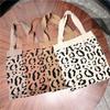 1 Autumn and Winter Knitted Shopping Bag, Leopard Print Woven Shoulder Casual Hand-held Wool Cloth Bag