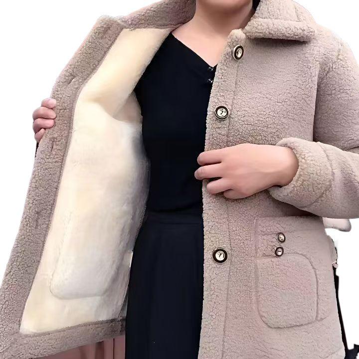 Mom's Plus Size Fleece-Lined Cotton Coat – Thick, Particle Fleece Jacket for Autumn/Winter, Stylish & Loose Fit for Middle-Aged Women