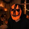 Pull-On Pumpkin Costume Mask with Elastic Strap, Lightweight Molded Shell and Long Black Hair for Halloween Character Costume Play