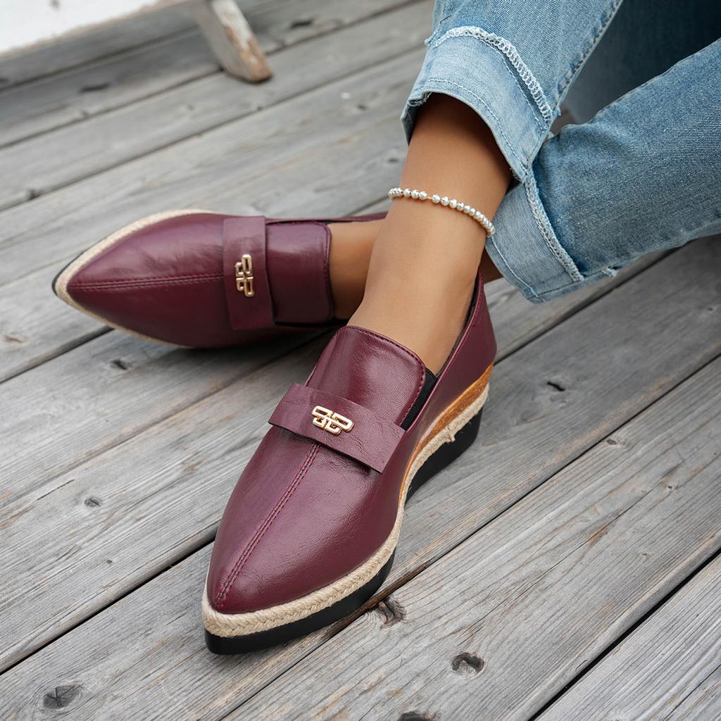 Women's Retro Pointed Toe Wedge Heel Work Shoes Fashionable And Casual Slip For Wearing Outside. Wedge Wide Foot