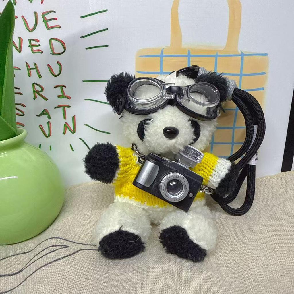 Kreativ Kamera Björn Hänge Plyschdocka Pilot Figur: Present till par Nyckelring Väskberlock