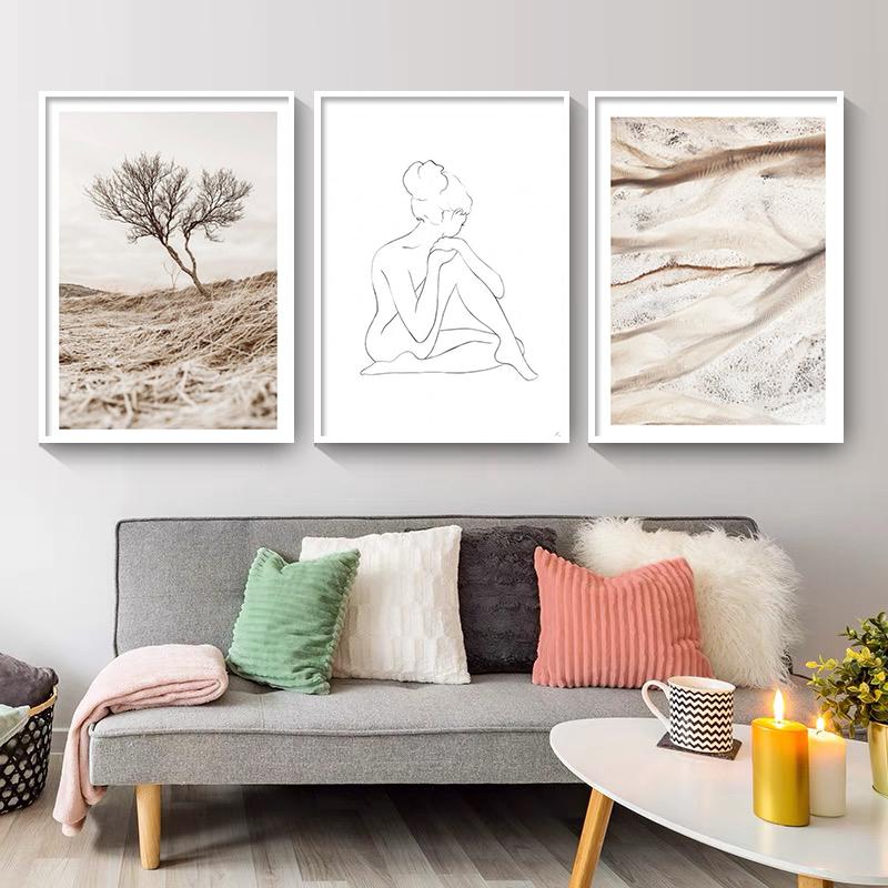 Modern Nature Beige Poster Landscape Canvas Prints Always Kiss Me Goodnight Wall Art Painting Boho Pictures For Home Room Decor