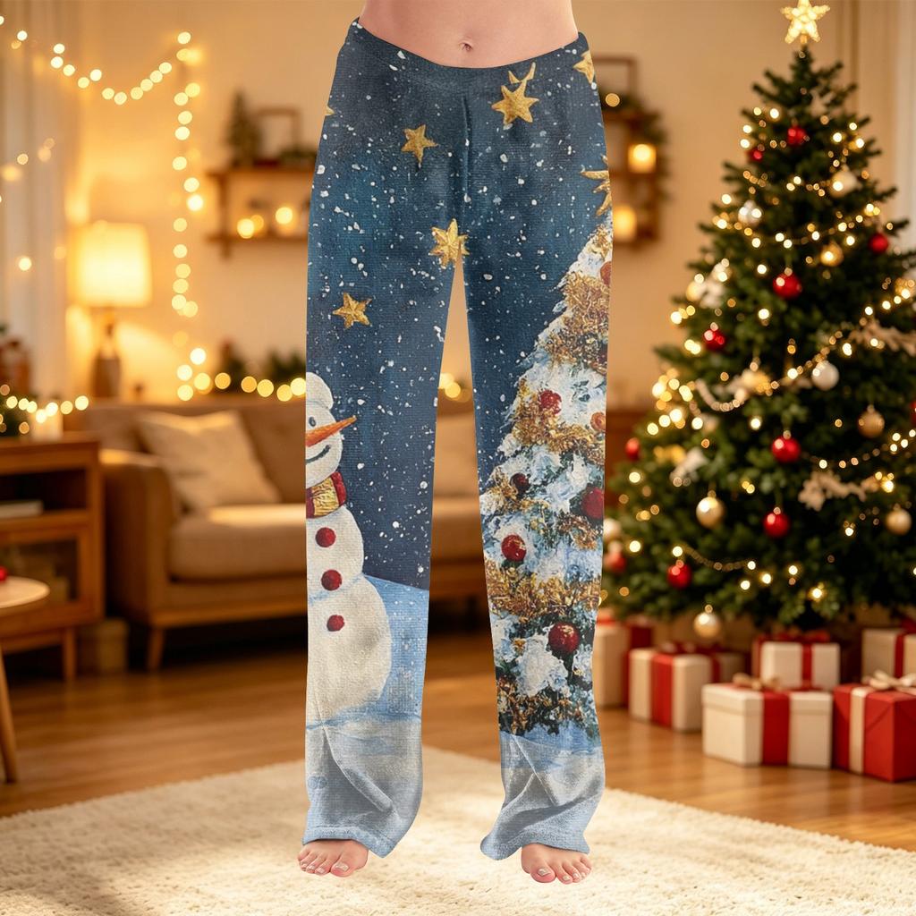 Women's Christmas Print Pants Casual Holiday Pajama Bottoms Soft Winter Sleepwear