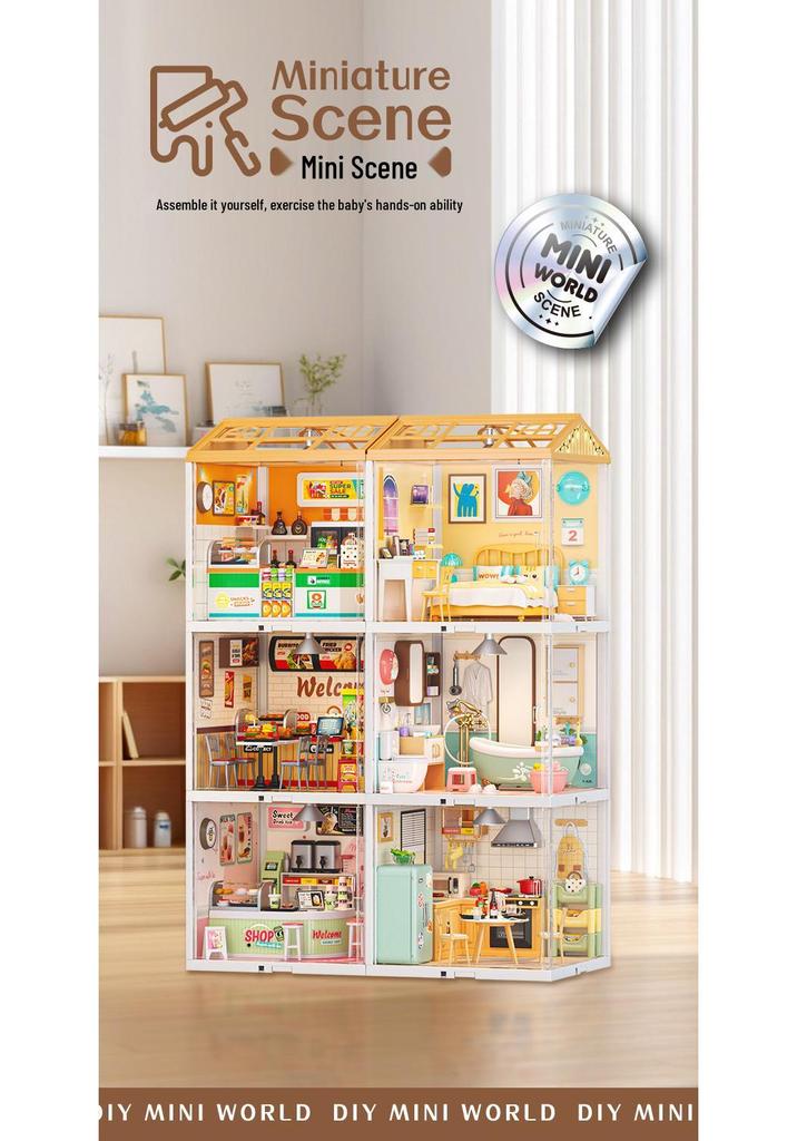 Children's DIY Dollhouse Model with Lights - Big City & Small Town 3D Building Puzzle Educational Toy Gift