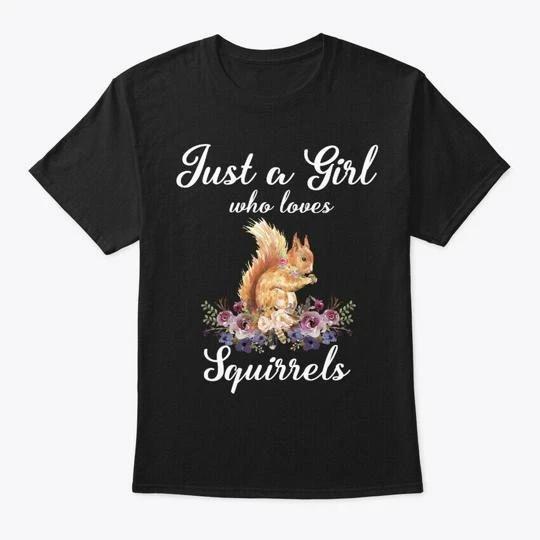 Girl Loves Squirrels Watercolor Style TTshirt Made in the USA Size S to 5XL S