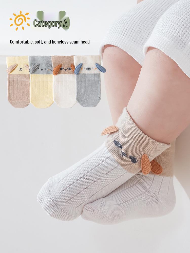 Xiyu Jia Automne/Hiver Chaussettes en Coton Peigné pour Bébés et Tout-Petits avec de Jolies Petites Oreilles, Design Sans Couture Tube Court