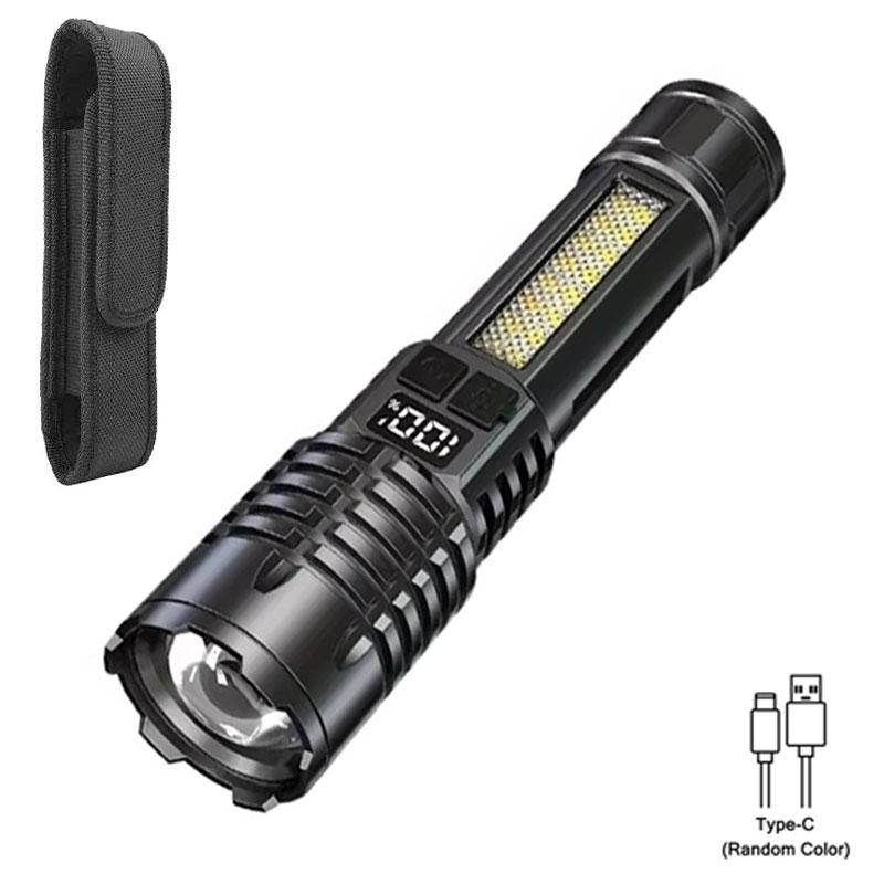 High Power LED COB Flashlight Built-in Large Capacity Battery Rechargeable Torch For Outdoor Camping Emergency Zoom Lantern