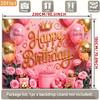 2D Sweet Pink Gold Birthday Backdrop Banner Princess Themed Happy Birthday Party Decor Background