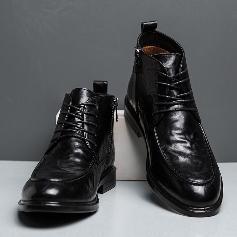 Fashion Man Winter Chelsea Boots lace up plush Fur Warm Male Casual Leather Shoes Designer Men's Dress Boot Business shoes Footwear