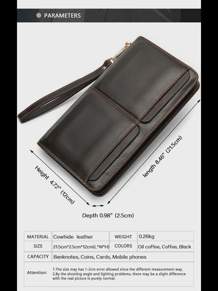 MVA Men's Long Retro Genuine Leather Wallet - Large Capacity Card Holder with Multiple Slots, First Layer Cowhide Clutch Bag.