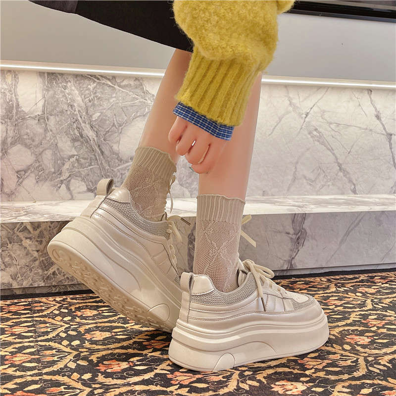 Thick-soled heightening women's spring and autumn muffin versatile casual sports shoes ugly cute big head bread shoes women