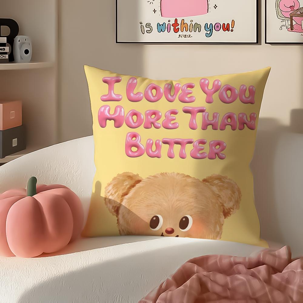 Chubby Cute Thai Character BButterbear Cushion Cover Pillowcase Short Plush Invisible zipper Room Sofa Cushion Cover