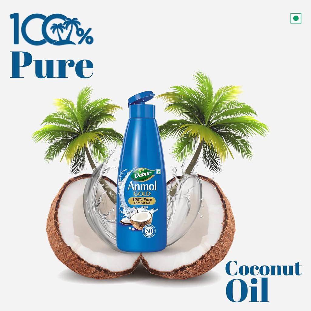 Dabur Anmol Gold Pure Coconut Oil 550ml | Natural Multipurpose Oil for Cooking, Hair & Skin Care | Handpicked Sundried Coconuts