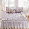 Flower Decorative Princess Lace Bed Skirt 100% Cotton-padded Thicken Bed Skirt Home Non-slip Mattress Cover Protector Bed Cover