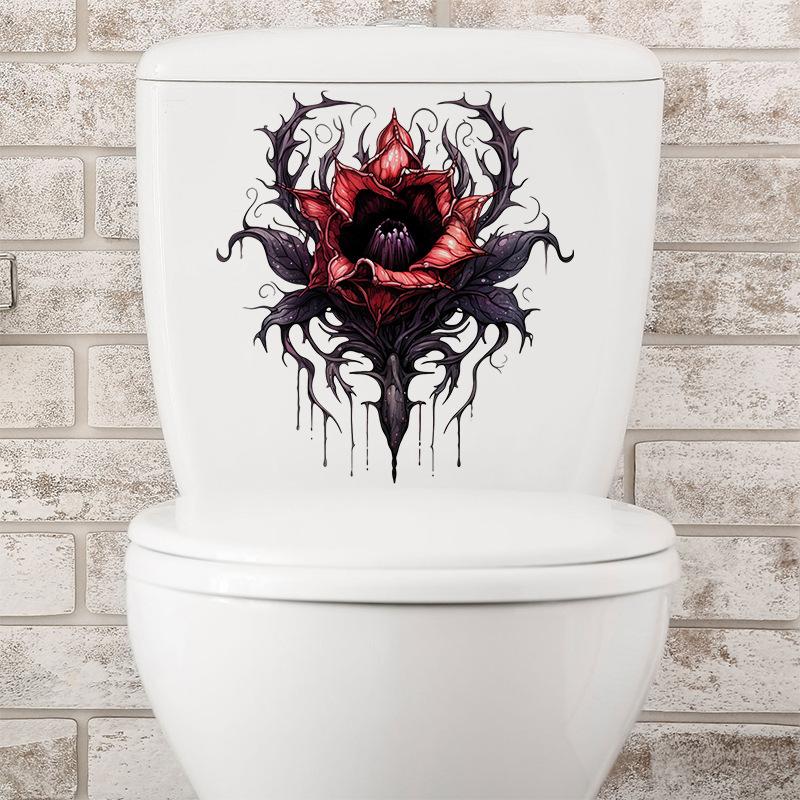Evil Chomper Flower Wall Stickers Halloween Decor Peel and Stick Vinyl Art for Bedroom Bathroom Cabinet Home Decoration