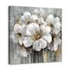 Bathroom Flower Picture Wall Art White and Gray Floral Painting On Canvas with Gold for Bedroom Powder Room Decor 12x12