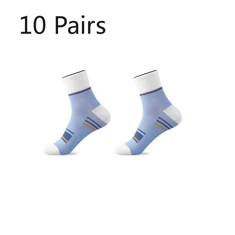 10 Pairs of Men's Autumn Color Striped Deodorant Non Slip Breathable Tube Socks