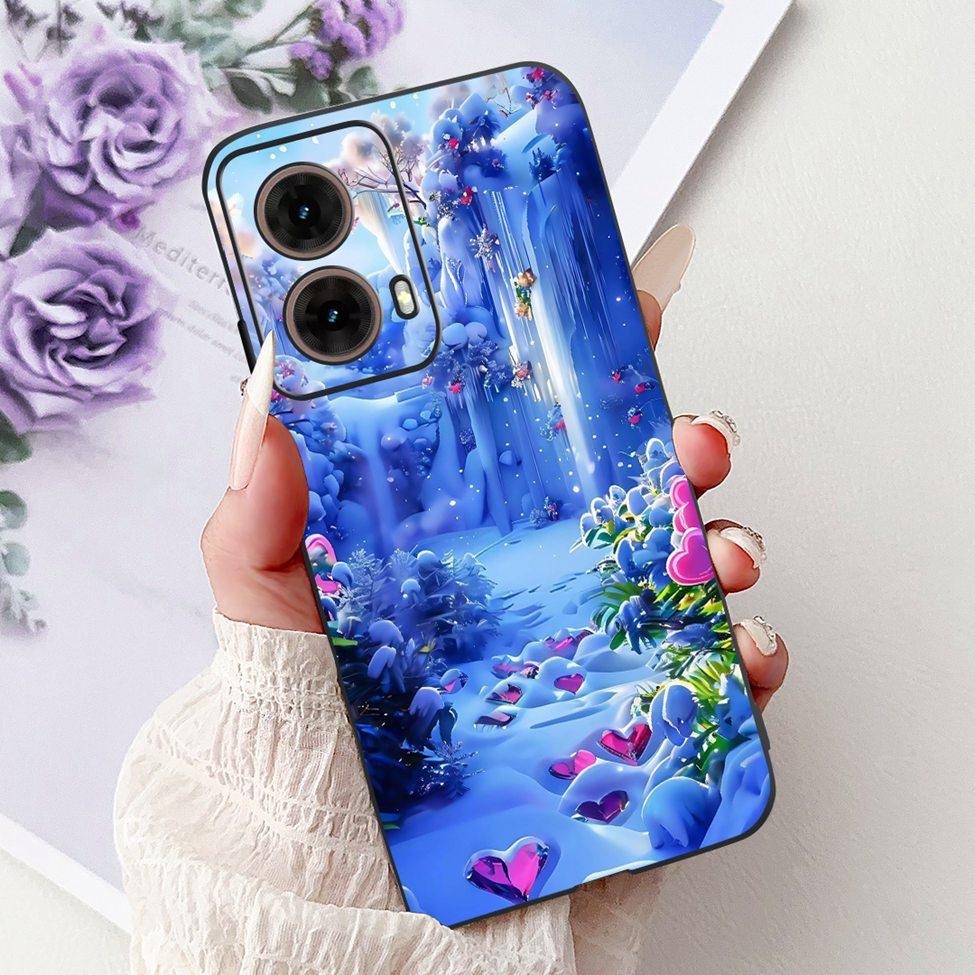 For Motorola Moto G85 Case Silicone Cute Cat Fashion Flowers Painted Back Cover For Motorola G85 Moto G85 Phone Case XT2427-3