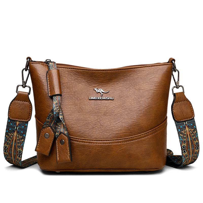 2025 Women's Versatile Embroidered Bucket Bag with Wide Strap - Large Capacity Shoulder & Crossbody