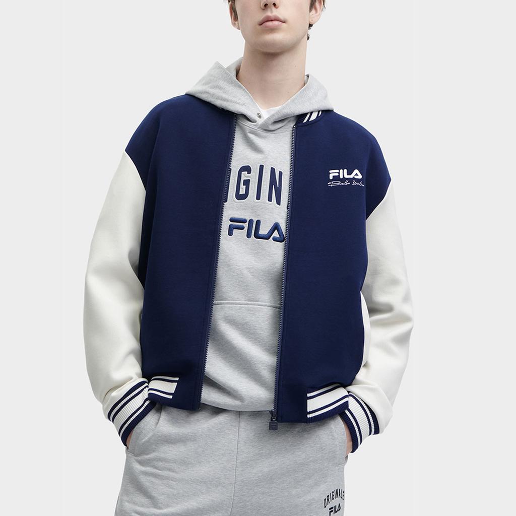FILA Color Block Casual Knitted Baseball Jacket Men jackets Dark-Navy F11M349501R-DB
