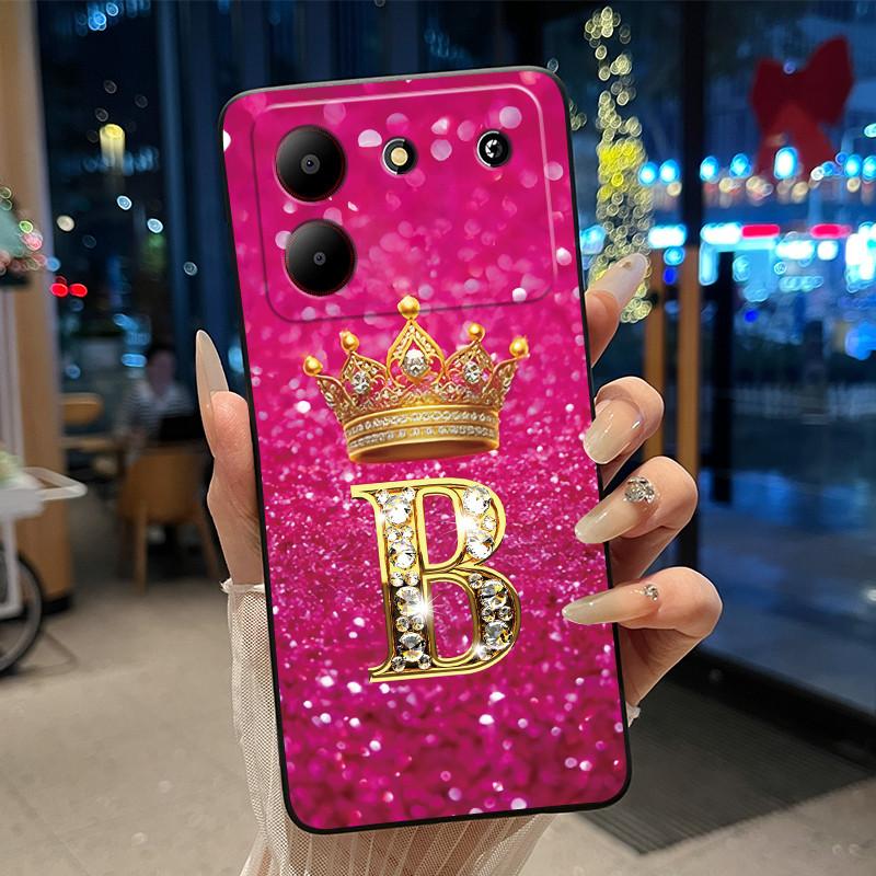 

Aesthetic Phone Case For ZTE Blade A54 4G Soft Silicone Black Shockproof Crown Letter Pattern Shell ZTE Blade A54 4G Casing ZTE Blade A54 4G