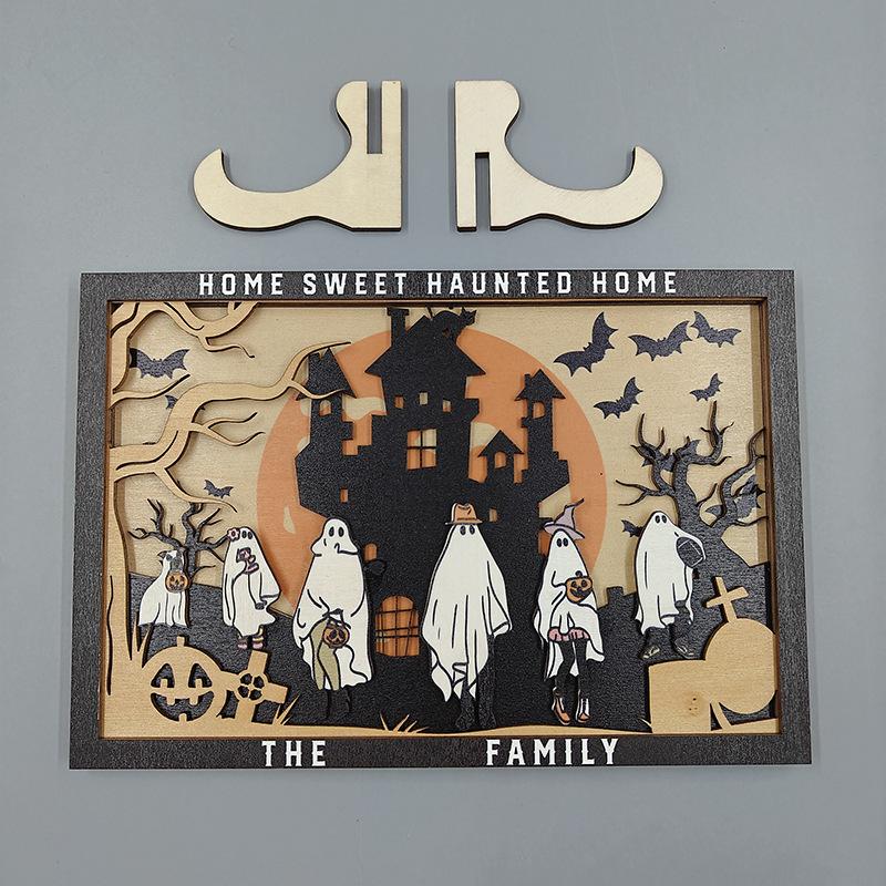 Halloween Wooden Crafts Three-dimensional Ghost Tabletop Decoration Decoration Holiday Atmosphere Ghost Castle Decoration