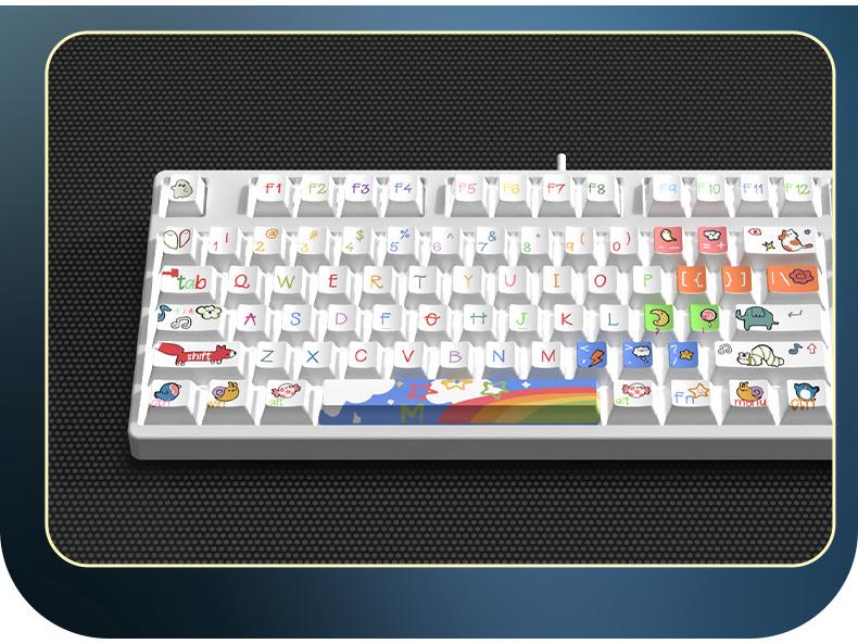 87-Key Cute Mechanical Keyboard, Wired Blue Switch, Personalized PBT for Gaming, Esports, Office, Creative Girls