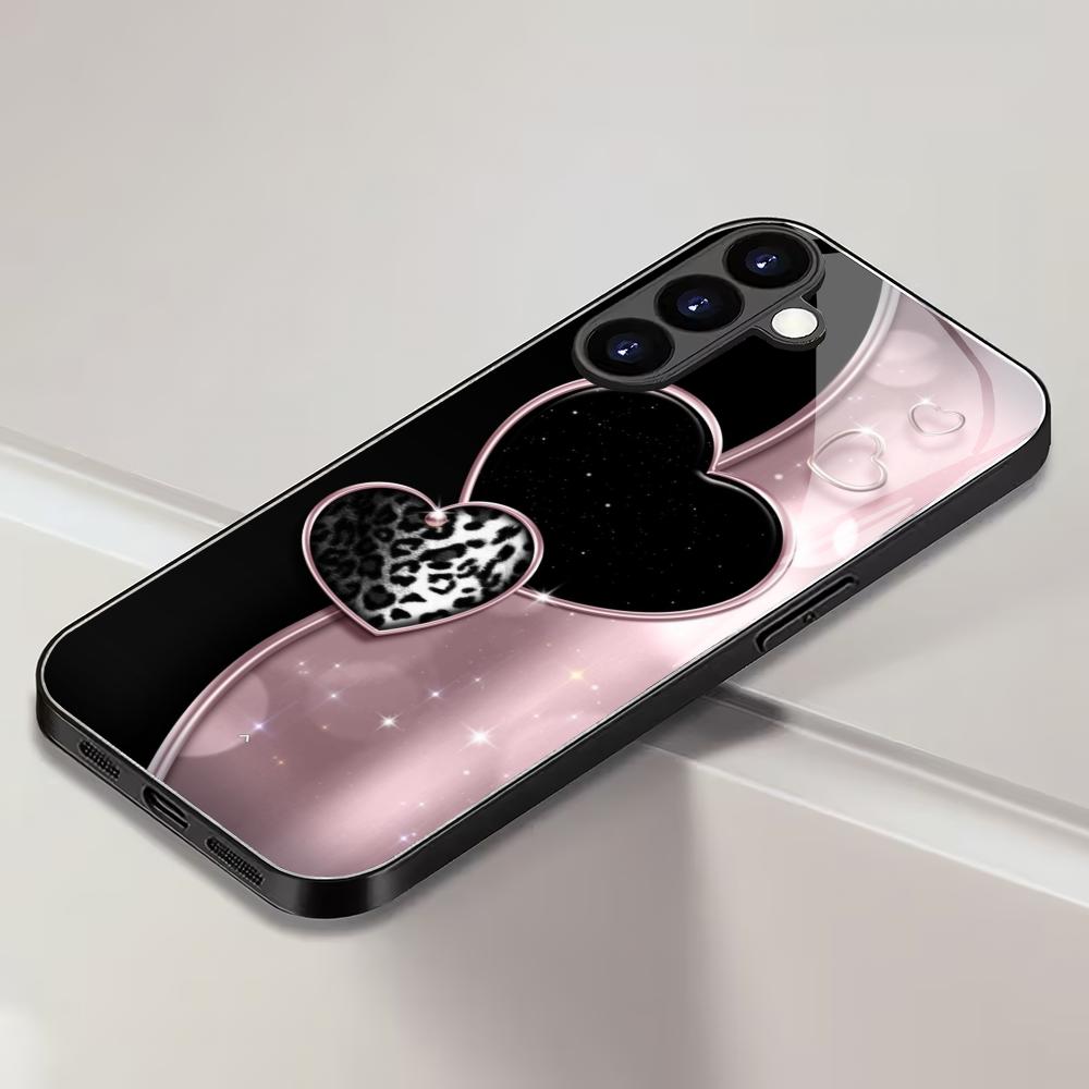 Love design tempered glass phone case suitable for Samsung Galaxy S26 S25 S24 S23 S22 S20 FE/Ultra/Plus anti drop back cover