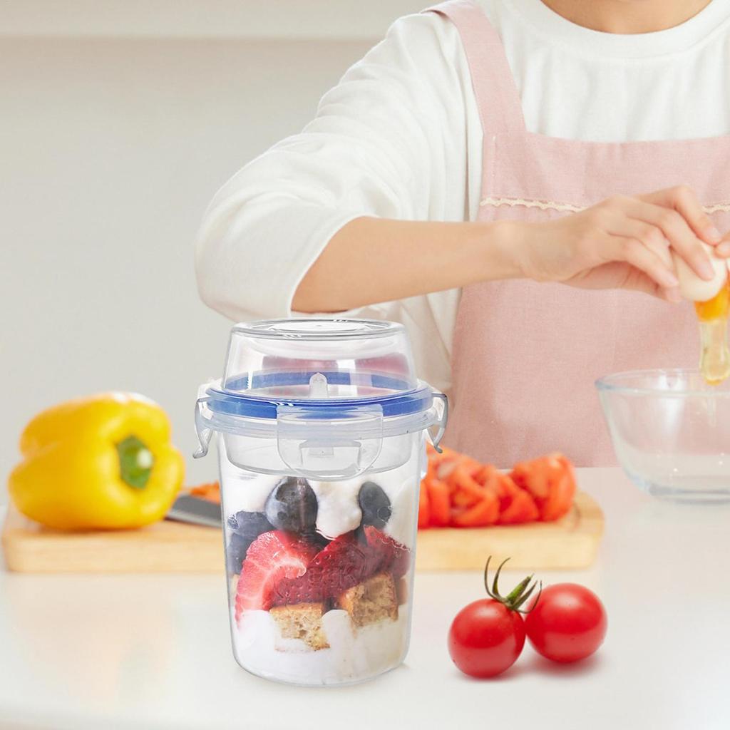 Tasse à Salade Portable avec Compartiment pour Garnitures Bol à Salade Petit-Déjeuner pour Enfants avec Cuillère Fourchette Boîte à Lunch Scolaire Contenants pour Yaourt Parfait