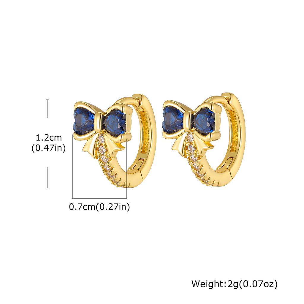 Wind Copper Slightly Inlaid Zircon Bow Flower Earrings Gold Women's Daily Versatile Earrings EBD-480