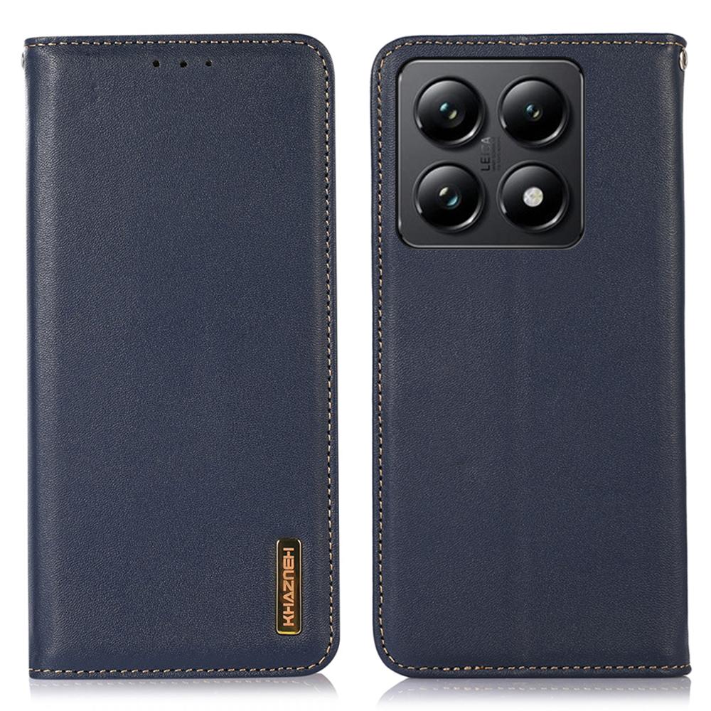

KHAZNEH For Xiaomi 14T Pro Case Genuine Cow Leather Wallet Phone Cover Nappa Texture Blue