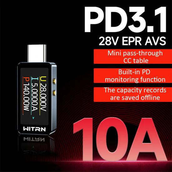 4-28V USB Type-C Power Meter Tester Fast Charge Tester PD3.1 Voltmeter & Ammeter Current Tester PD monitoring for Laptops Phones
