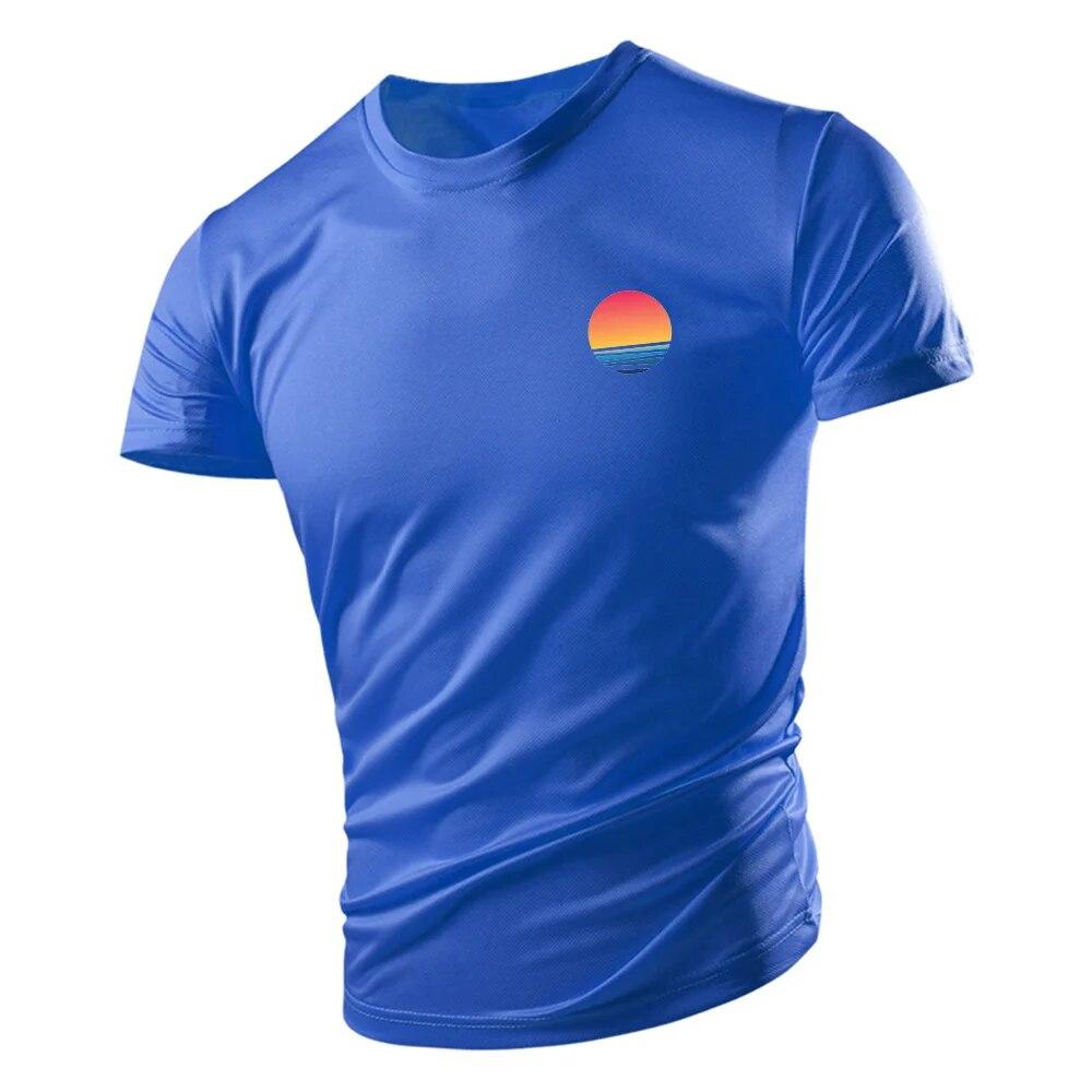 Four Seasons Fashion Adult Men'S Crew-Neck T-Shirt Creative Sunset Pattern 2d Print Breathable Quick-Drying Short-Sleeved Top