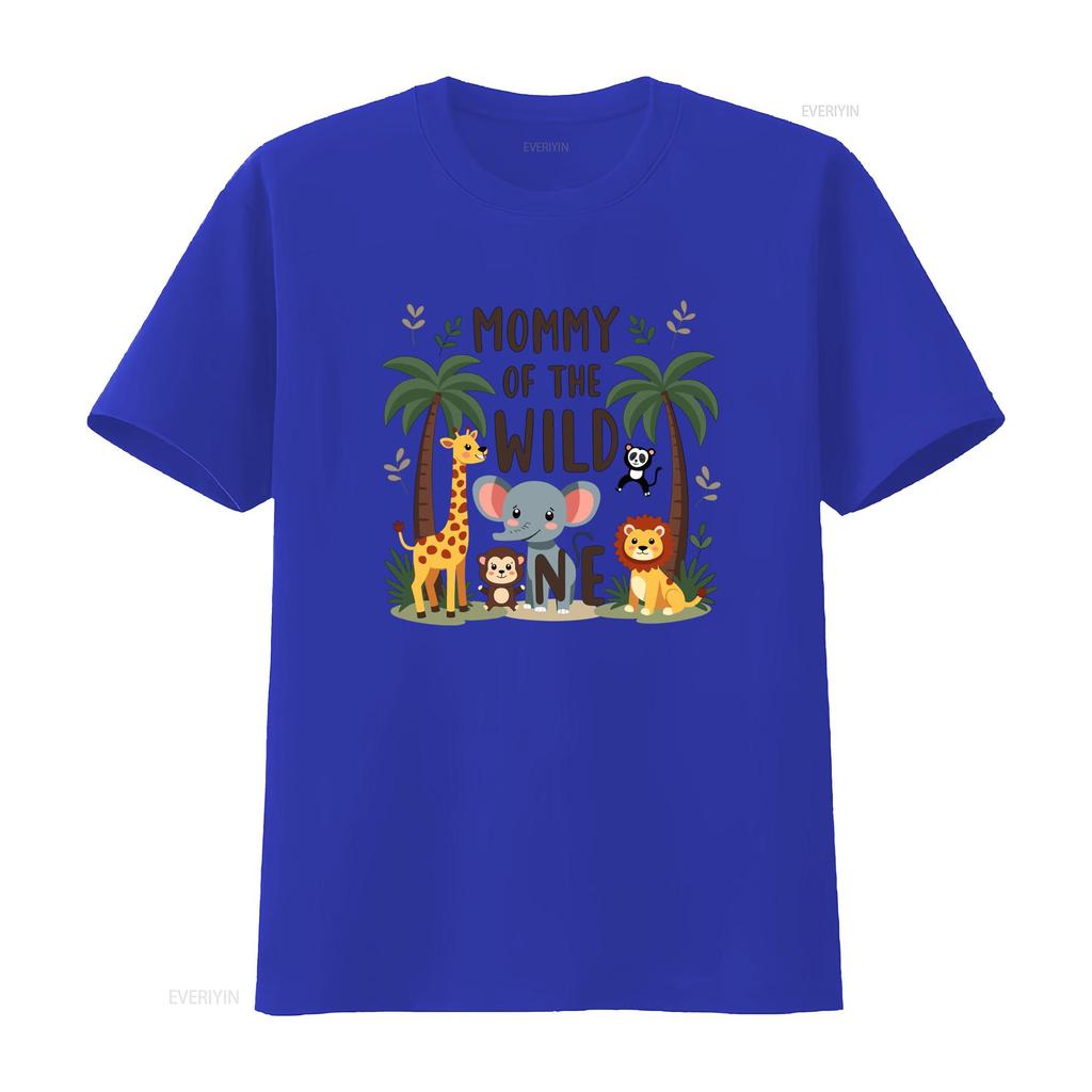 Daunisex Mommy Of The Wild One T Shirt Jungle Animal Print With Giraffe Lion Elephant Letters Light Round Neck Fashion