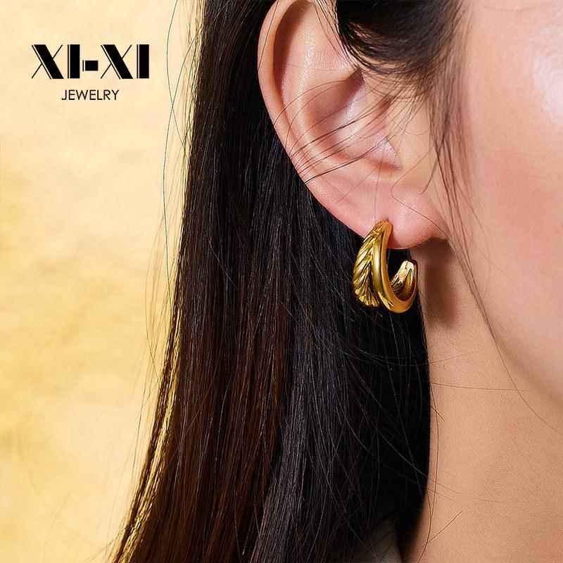 18K Gold Geometric Twisted Cable Earrings In Titanium Steel for Women