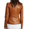Noora Women's Tan Lambskin Leather Jacket, Quilted Design Motor Biker Leather Jacket, Western Style Leather Jacket
