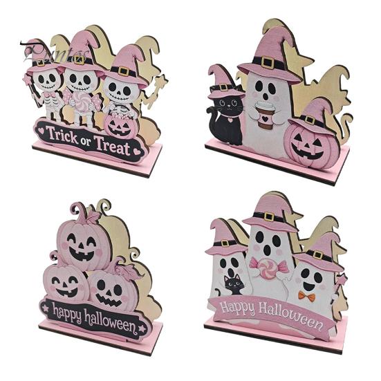Stable Wooden Napkin Stand Halloween Holder, Cute Pastel Pumpkin Ghost Black Cat Tabletop Tissue Dispenser, Storage for Waterproof Decorative Kitchen