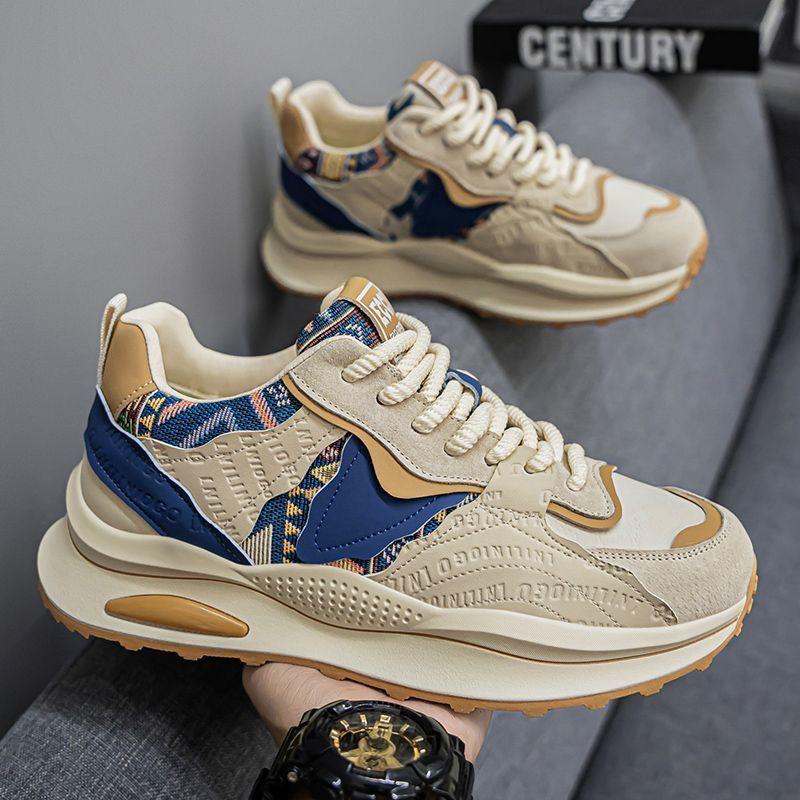 Spring 2025 Men's Trendy Breathable Sneakers - Versatile Thick-Soled Casual Running Dad Shoes