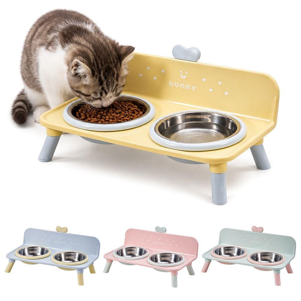 Love-heart Double Bowl Cat Bowl Stainless Steel Dog Water Bowl Cat Feeder Bowl for Puppy and Cat