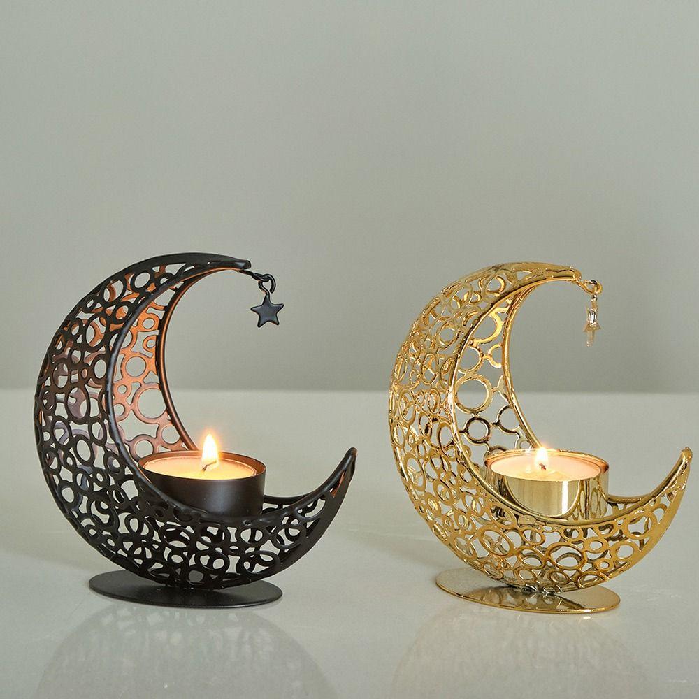 Moon Shape Moon Candle Holder Eid Al-Fitr Luxury Style Metal Incense Burner Iron Gold Silver Black Aromatherapy Burner
