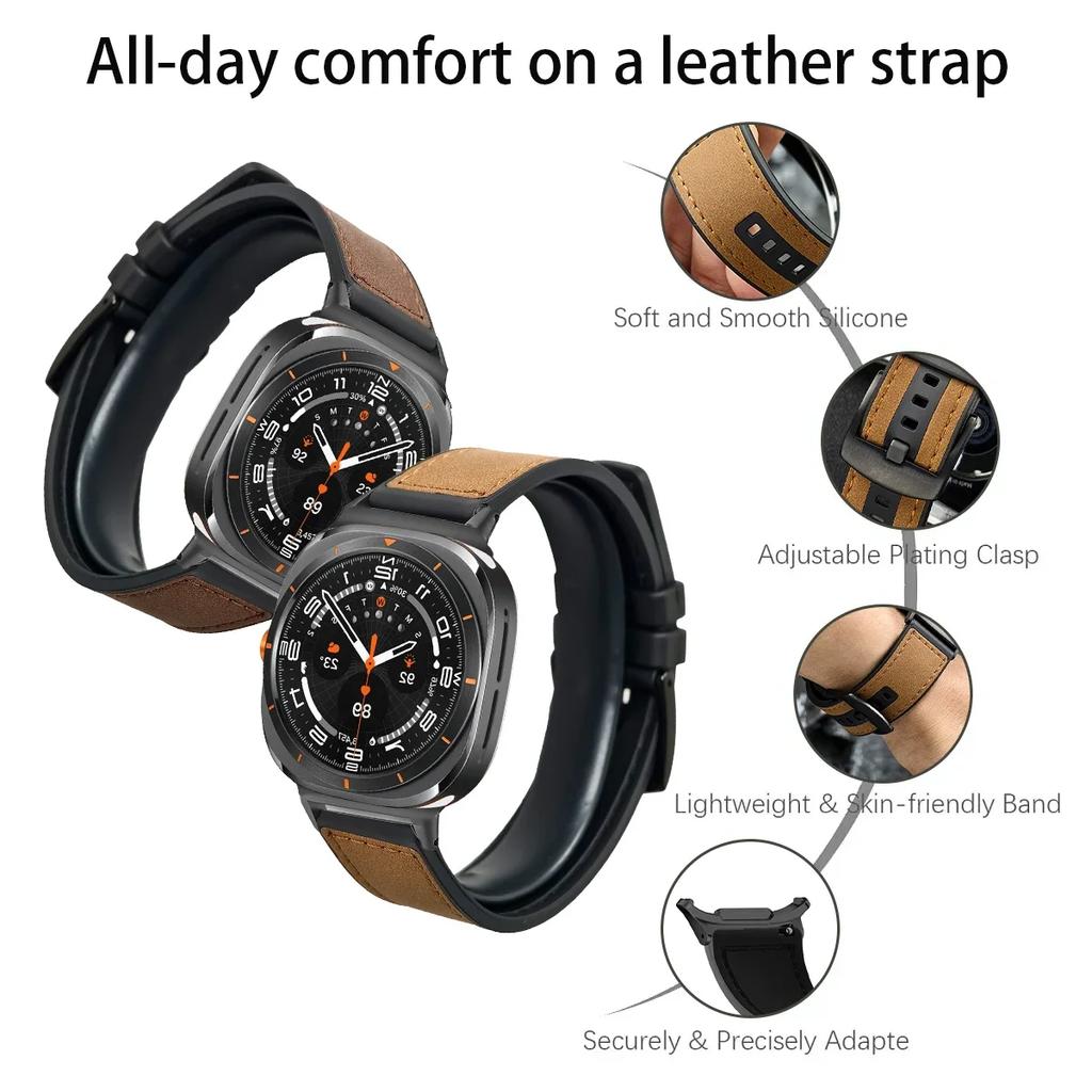 Leather Strap for Samsung Galaxy Watch Ultra 7 47mm Band No Gaps Bracelet Correa for Galaxy Watch Ultra 7 Bracelet Correa
