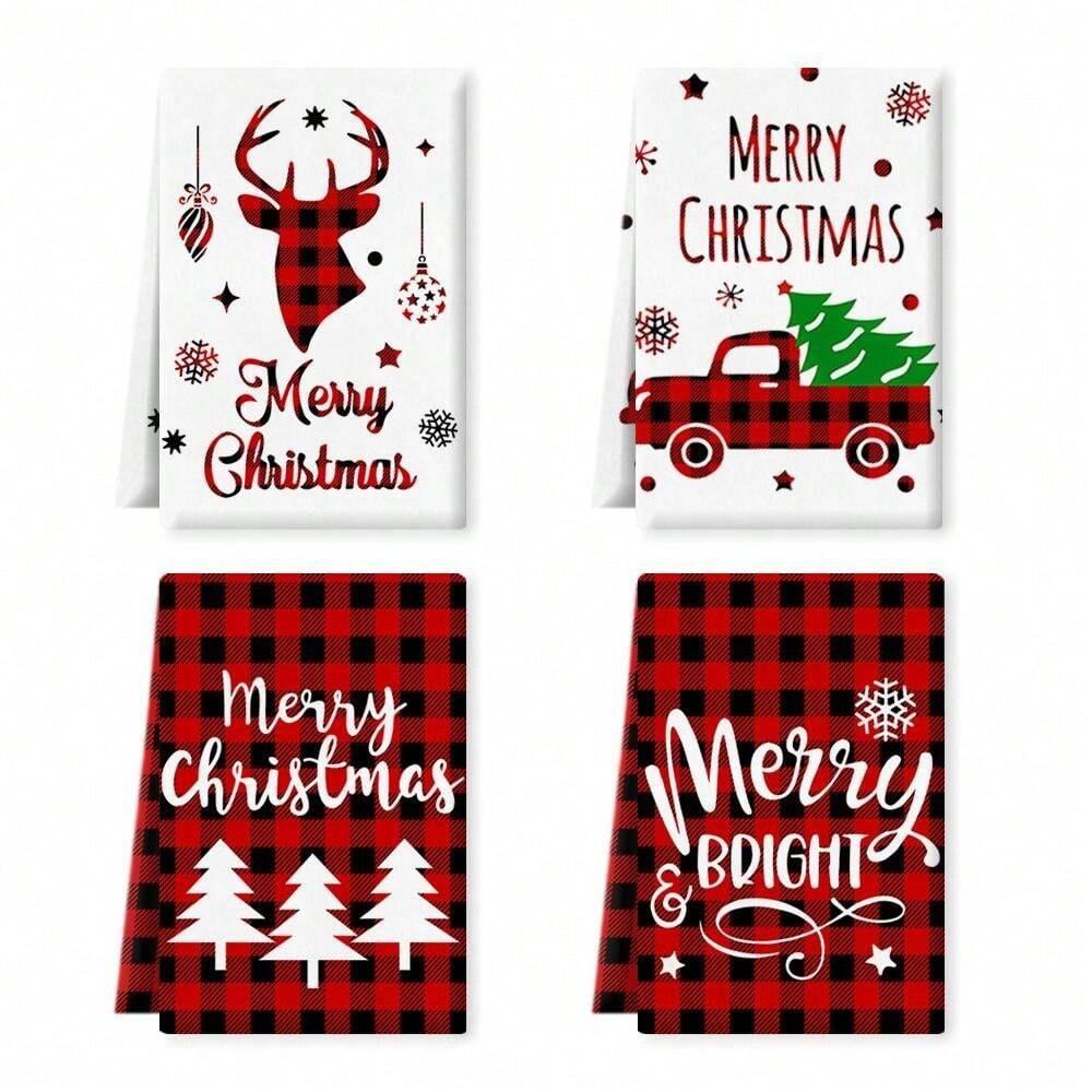 1pc/2pc/4pc/pack Christmas Scrub Sponge Creative Kitchen Dish Cloth Festive Cleaning Decor for Home & Table Kitchen Dish Towel Xmas Cleaning Supplies