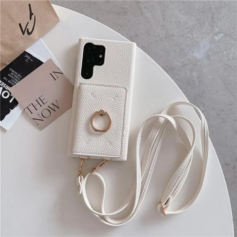 Leather Crossbody with Card Holder Phone Case for Samsung Galaxy S23 FE S24 Ultra S22 Plus A13 A22 A33 A14 A24 A34 A53 A54 Cover