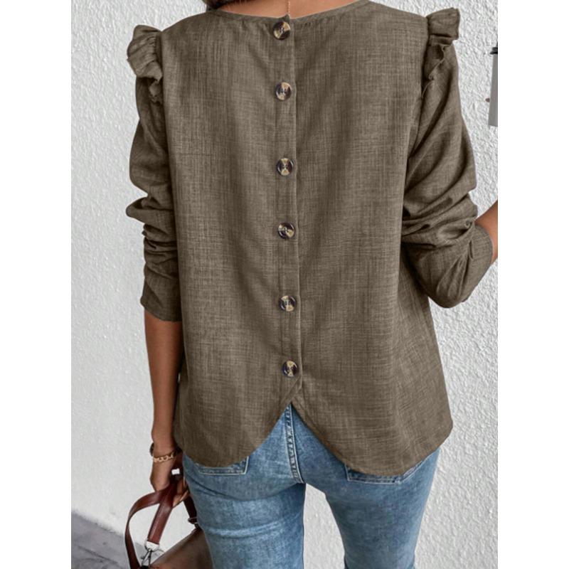 Spring and Autumn Women's Plus Size Blouse Solid Color Back Single-breasted Fashion Long-sleeved Tops